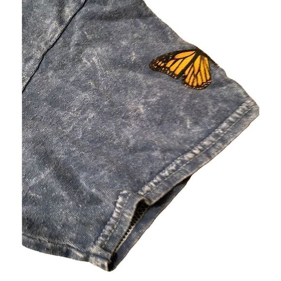 Stunner California Blue Acid Wash Monarch Butterfly Sunflower Short Sleeve Crop - Picture 4 of 6